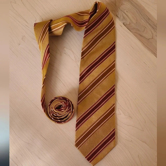 🇩🇪HUGO BOSS tie, striped, yellow and burgundy - Picture 3 of 11